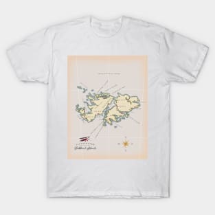 Illustrated map of the British Falkland Islands T-Shirt